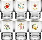 JoyJolt Disney Princess Iconic 10 oz Short Drinking Glasses, Lowball Glass Cups Set of 6 ft Snow White, Cinderella, Sleeping Beauty and more, Water, Juice, Coffee, Tea Tumblers, Disney Gifts