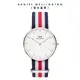 Daniel Wellington 手錶 Classic Canterbury 36mm藍白紅織紋錶-兩色任選(DW00100030 DW00100051)/ 銀框