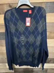 Izod Sweater Mens XXL Blue Gray Argyle Long Sleeve V-Neck NWT MSRP $75