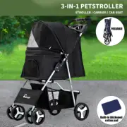 Pet Stroller Dog Cat Cage Carrier Travel Pushchair Foldable Pram 4 Wheels