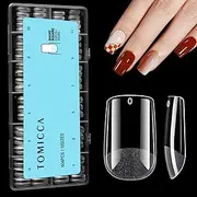 TOMICCA Square Shaped Short Nail Tips, 504PCS Half Matte Soft Gel Tips, No File Needed, Full Cover False Nails, Clear Acrylic & Strong Tips for Press On Extension - 12 Sizes