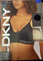 DKNY Womens Large Black & Sand 2-Pack Seamless Bra Adjustable Back Closure