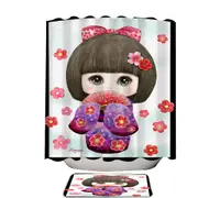 Cute Japanese Girl Wearing Kimono and Folding Fan Shower Curtain