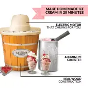 Ice Cream Maker 4 Qt. Wood Bucket Electric Gelatio Frozen Yogurt Dessert Makers