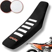 Fewfuss Universal Dirt Bike Seat Cover Soft Non-Slip Gripper White Stripe Seat Covers for Motorcycle Black