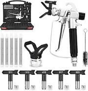 [GROGR] 3600 PSI Airless Paint Sprayer Gun Kit with Tip Guard & 5 Pieces Tips & 5 Pieces Airless Paint Spray Gun Filter & Spraying Equipment Storage Box (211,313,415,517,623)