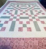 QUILT TOP~ PINK & GRAY~ 52” X 58”~BED, BABY, SOFA, HOME DECOR~PIECED~.U.S.A.