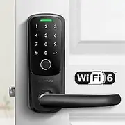 ULTRALOQ Latch 5 World's First Built in WiFi Smart Lock (Black) with Fingerprint ID, 5-in-1 Keyless Entry Electronic Door Handle with Bluetooth, Biometric Fingerprint and Touch Digital Keypad