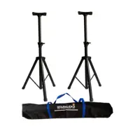 Pair PA DJ Speaker Stands Adjustable Tripod Holders Heavy Duty Easy Carry Bag