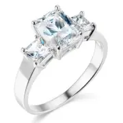 14K White Gold Cubic Zirconia Emerald Stone Shape Rectangular Engagement Ring