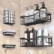 Adhesive Shower Caddy, 5 Pack Rustproof Stainless Steel Bath Organizers with Large Capacity, No Drilling Shelves for Bathroom Storage & Home Decor