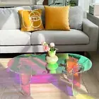Acrylic Coffee Table Iridescent Oval Side End Table Living Room Office Reception
