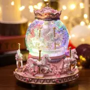 Gift Wrapped Bluetooth Music Box Carousel Horses Color Lights Unicorn Snow Gl...
