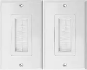 Brush Wall Plate for Cable Management, Single Gang Decorator White Cover, In-Wall Wire Pass Through, For Low Voltage Cables (2, White)