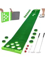 Golf Putting Game Set with Front Border, Golf Putting Green Mat with 2 Putters,