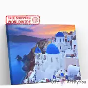 Paint By Numbers Kit Santorini Ocean Painting Acrylic Home Canvas Wall DIY Adult