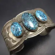 Navajo AARON TOADLENA Sterling Silver KINGMAN SPIDERWEB TURQUOISE Cuff BRACELET