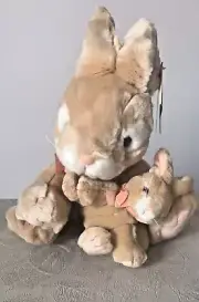 Russ Berrie Apricot Mommy & Baby Honey Bunny Rabbits Plush Stuffed Toy