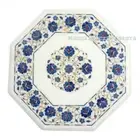 21" White Marble Side Table Top semi precious stones inlay Handmade Home Decor