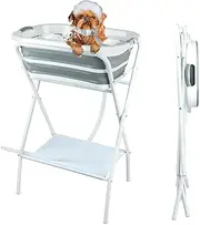 FHTONGE Elevated Dog Bathtub Grooming Station with Drain Adjustable Collar, Collapsible Dog Grooming Bathtub 2 in 1 Portable Dog Washing Station, Pet Tub for Small Medium Dog Cat Shower Grooming