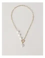 [Trent Nathan] Long Link Chain With Pearls Necklace in Gold/Pearl