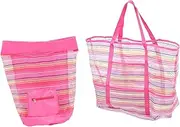 BRIGHTFUFU 2Pcs Colorful Beach Bags Rainbow Mesh Beach Shell Storage Pouches with External Pockets for Travel and Organization