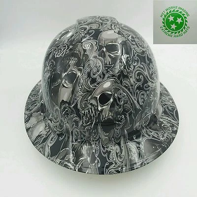 Hard Hat FULL BRIM custom hydro dipped , OSHA approved SKULLS N ROSES NEW