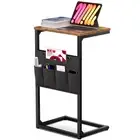 C Shaped Side Table with Storage Bag, Narrow Sofa End Snack Table for Small S...
