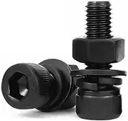 40set M4×50mm 12.9 Black Alloy Steel Socket Head Cap Screws Four-Piece Suit(Including hex nut, Flat Washer, Spring Washer)