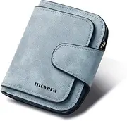 [INOVERA] (LABEL)Women's Vegan Leather Tri-fold Fashion Card Coin Holder Small Wallet (KK29), Light Blue, 11.5L x 3B x 10H cm, Minimalist