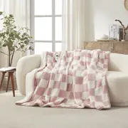 Dreamaker Checkered Plush Heated Throw Pink & Cream 200 x 180cm
