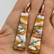 Navajo Spiny Oyster Dangle Slab Earrings Sterling Silver 2 3/4" by Pete Jameson