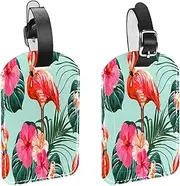 [WOSHJIUK] Luggage Tags,2 Pack Labels Suitcase Tags,Flamingo Tropical Leaves Flowers,Luggage Tags Privacy Protection Travel Bag Tag