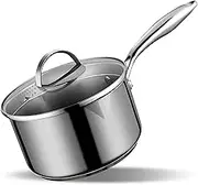 Stainless Steel Frying Pan With Tempered Glass Strainer Lid - 2 Litre Milk Pan, Mirror Polished Cooking Pan, Suitable for Common Household Cookware