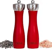ORNA Salt and Pepper Grinder Set Wooden Pack of 2 – Refillable Adjustable Coarseness Manual Spice Mill Set in Gift Box – 8.5 in / 21.5 cm – Red