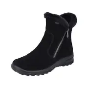 Rieker L7162-00 Ladies Black Suede Water Resistant Side Zip Ankle Boots