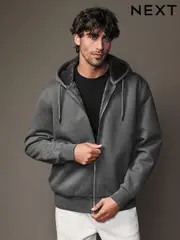 Grey Premium Textured Faux Fur Lined Zip Up Fleece (N77805) | $66