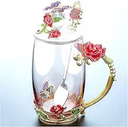 Beer Mug 320 / 350ML Beautiful Enamel Cup Glass Household Set Flower Tea Crystal Coffee Cup Beer Mug Couple Wedding Gift Beer Mugs (Size : C2)