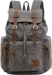 HuaChen Vintage Travel Canvas Leather Backpack,17" Laptop Backpacks Rucksack,Shoulder Camping Hiking Backpacks School Bag Bookbag for Men Women AUGUR (M32_Brown Green_Large)