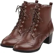 [Betastella] Women's Lace Up Booties Chunky Heel Ankle Boots Side Zip Short Boots Dress Shoes