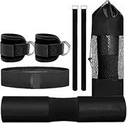 Barbell Pad Set - Gym Hip Thrust Pad | Resistance Bands Fitness Ankle Straps Set for Squat Curl Leg Strength Home Bench Weight Training