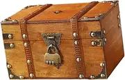 yuksok Pirate Treasure Chest Decorative Trunk Wooden Home Decoration Creative Vintage Style Decorative Storage Box Jewelry Organizer, Yellow with Lock