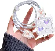 Cute Cable Protector for iPhone Adapter Charger, Colorful Love Heart Pearl Design, Cat Head Shape Clear Data Cable Wire Saver Charger Cover Case for iPhone XR 11 12 13 14 15 16 Pro Max