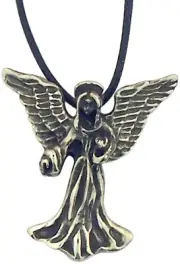 Silver-Toned Guardian Angel Charm Pendant Cord Necklace, 33 Inch N.G.
