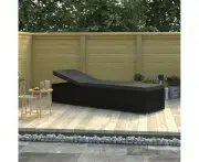 Adjustable Poly Rattan Sun Lounger with Cushion Weather Resistant Patio Bed