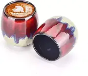 Ceramic Espresso Cups Set of 2 Kiln-Change Espresso Cup 3.52 Oz (Red)