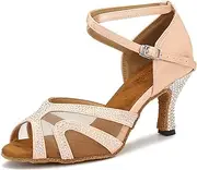 [TTdancewear] Rhinestones Ballroom Dance Shoes Women Latin Salsa Bachata Performance Dance Shoes Suede Sole