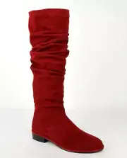 $775 Stuart Weitzman Women's Flatscrunchy Scarlet Red Suede Knee High Boots
