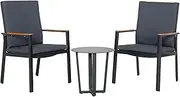 Bronte Outdoor Table and Chair Set Two Armchairs Aluminum Frame Fabric Side Table Tempered Glass Top Patio Dining Set Modern Garden Furniture Chair 92H x 56W x 63D Table 92H x 56W x 63D CM Dark Grey