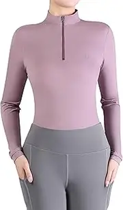 [Harrison Howard] Women's Equestrian Sweat Absorption Quick Drying Horse Riding Long Sleeve Shirt 1/4 Zip Base Layer